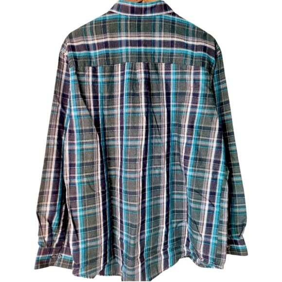Van Heusen Classic Fit Plaid Checkered Button-Down Shirt Sz XL - Teal Navy Gray - Picture 11 of 13